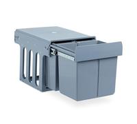 Relaxdays Built-In Kitchen Bin, 3-Compartment Waste Separation System, 15 & 8 L, Plastic, HWD 35 x 34 x 48 cm, Grey