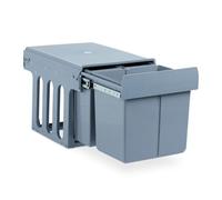 Relaxdays Built-In Kitchen Bin, 3-Compartment Waste Separation System, 15 & 8 L, Plastic, HWD 35 x 34 x 48 cm, Grey