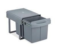 Relaxdays Built-in Waste Bin 2 Compartment 15L each, Pull-out Disposal Unit, Recycling, HWD: 35 x 33.5 x 51.5 cm, Grey