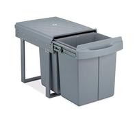 Relaxdays 10031545 Einbaumülleimer Built-in Waste Bin 2 Compartment 20 Volume Each, Pull-Out Disposal Unit, Recycling, HWD: 41 x 34 x 52 cm, Grey, Plastic