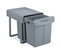 Relaxdays Built-in Waste Bin 3 Compartments 20 and 2x10 l, Pull-out Disposal Unit, Recycling, HxWxD: 41x33.5x52 cm, Grey