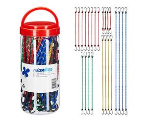 Relaxdays Bungee Cord, Set of 24, Tensioner with Hook, Camping, Car, Bicycle, Universal Expander, 5 Sizes, Multicoloured