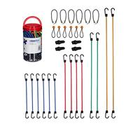 Relaxdays Bungee Cord, Set of 30, Tensioner with Hook, Camping, Car, Bicycle, Universal Expander, 6 Sizes, Multicoloured, Rubber, 103 x 3.5 x 1.5 cm