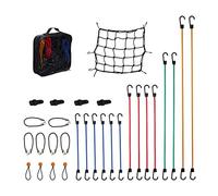 Relaxdays Bungee Cord, Set of 30, Tensioner with Hook, Clamps, Bag, Camping, Car, Bicycle, Universal, Multicoloured, Rubber, 6 sizes