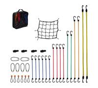 Relaxdays Bungee Cord, Set of 34, Tensioner with Hook, Clamps, Bag, Camping, Car, Bicycle, Universal, Multicoloured, Rubber, 125 x 3.5 x 1.5 cm