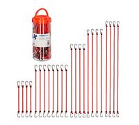 Relaxdays Bungee Cords with Hooks, Set of 24, Bike & Car Cargo Strap, Universal Elastic Band for Luggage, 5 Sizes, Red