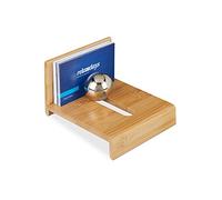 Relaxdays Business Card Holder With Ball Weight, 1 Compartment, Office Supply, Bamboo Calling Card Stand, Desk, Natural