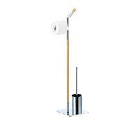 Relaxdays Butler with Paper Holder, Toilet Brush with Container, Silver-Natural, H x W x D 90 x 24 x 20 cm