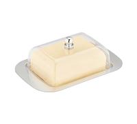 Relaxdays Butter Dish with Lid, Stainless Steel & Plastic, for 250 g, 7 x 18.5 x 12 cm, Container, Silver/Transparent