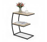 Relaxdays C-Shaped Side Table, 2 Shelves, HWD 58.5x47.5x25 cm, Table for Couch & Bed, Metal & MDF, Wood Look/Black