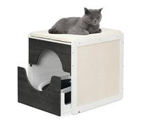 Relaxdays Cabinet Tray, Hide Cat Litter Box, Pull-Out Drawer, HWD: 57 x 50 x 60 cm, White/Grey, 10% Polyester 70% Wood Fibre 20% Steel, HLP: 57x50x60 cm