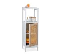 Relaxdays Bathroom Cabinet, 3 Compartments, HWD: 96.5 x 30 x 30 cm, Narrow Storage Unit with Rattan Door, White/Natural, Fibreboard