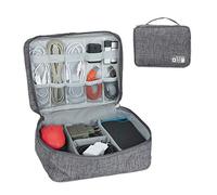 Relaxdays Cable Bag, Travel Storage, USB Organiser, PC Accessory, Fabric, HxWxD: 11 x 25 x 20 cm, Compact, Zipper, Grey