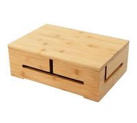 Relaxdays cable box, cable management & ventilation, natural | HxWxD 11 x 32 x 22 cm, hide cables, bamboo