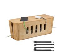Relaxdays Cable Box, for 2 Socket Strips, Bamboo, HWD: 16.5 x 44 x 16 cm, Hide & Organise Cables, Computer Box, Natural