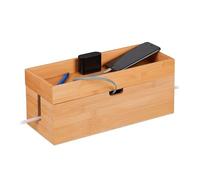 Relaxdays Cable Box for 2 Socket Strips, Bamboo, Wire Storage with Shelf, 14 x 34 x 14 cm, Conceal Power Cords, Natural