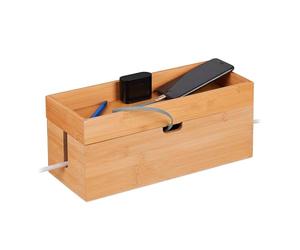 Relaxdays Cable Box for 2 Socket Strips, Bamboo, Wire Storage with Shelf, 14 x 34 x 14 cm, Conceal Power Cords, Natural