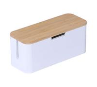 Relaxdays Cable Box for Power Strip, Bamboo, Lid, HBT: 14.5 x 34 x 11 cm, Hide Cables, Socket Box, Natural/White