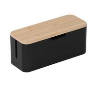 Relaxdays Cable Box for Power Strip, Bamboo, Lid HBT 14.5 x 34 x 11 cm, Hide Cables, Socket Box, Natural/Black