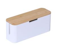 Relaxdays Cable Box for Power Strip, Bamboo, Lid, HBT: 14.5 x 34 x 11 cm, Hide Cables, Socket Box, Natural/White