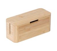 Relaxdays cable box for power strip, bamboo, magnetic lid, H x W x D 14.5x34x11 cm, hide cables, natural