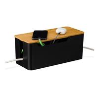 Relaxdays Cable Organiser Box, for 2 Extension Leads, Bamboo Lid, Plastic, 13x31x14 cm, Wire Management, Black/Natural, 80% 20%