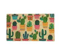 Relaxdays Cactus Plants Coir Doormat, HxWxD: 75 x 42 cm, Non-Slip, Indoor Outdoor, Coconut, PVC, Multicoloured