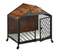 Relaxdays Cage for Home, Industrial, HWD 73x70x53 cm, Dog Furniture with Wheels, Kennel, MDF, Steel, Brown/Black, 40% 10% Polyester 50% fibreboard