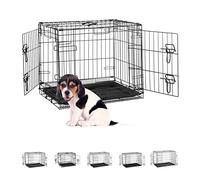 Relaxdays Cage for Home, Office, Car Dog Crate, Foldable, Steel Mesh Box with Tray, Kennel 50.5 x 60 x 44 cm, Black, Medium
