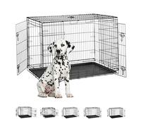 Relaxdays Cage for Home, Office, Car Dog Crate, Foldable, Steel Mesh Box with Tub, Kennel 86.5 x 121.5 x 79 cm, Black, 80% 20% Plastic, 122 cm