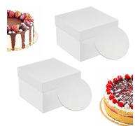 Relaxdays Cake Box Set of 2, Tall Cardboard Boxes with Cake Boards, 30x30x30 cm, White for Weddings & Birthdays