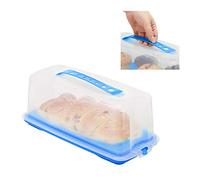 Relaxdays Cake Carrier, Rectangular with Handle and Lid, Transport Container, HxWxD: 15 x 37 x 16 cm, Blue/Clear