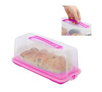 Relaxdays Cake Carrier, Rectangular with Handle and Lid, Transport Container, HxWxD: 15 x 37 x 16 cm, Pink/Clear