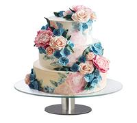 Relaxdays Cake Plate with Stand, Rotatable, HxØ: 7x30 cm, Round Pastry Display, Glass, Party Plate, Transparent/Silver