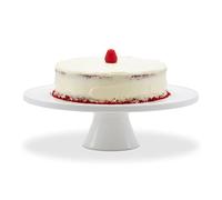 Relaxdays cake stand with base, ceramic, HxD: 10 x 32 cm, serving plate for cakes, round cake stand, white