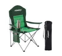 Relaxdays camping chair, foldable, carrying bag, drink holder, side pocket, 160 kg, padded, polyester, metal, green