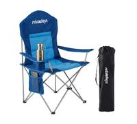 Relaxdays camping chair, foldable with carry bag, drink holder, padded seat, 160 kg, polyester, metal, blue