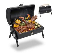 Relaxdays camping grill, 2 charcoal trays, thermometer, chimney vent, black