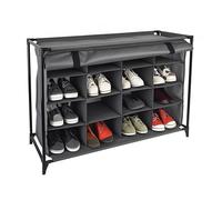 Relaxdays Camping Shoe Rack, 16 Compartments, Fabric Footwear Cabinet & Curtain, 65 x 85 x 35.5 cm, Travel Storage, Grey, 10% plastic 30% iron 60% polyester