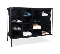Relaxdays Camping Shoe Rack, 16 Compartments, Stackable, Easy to Assemble, Footwear Cabinet, HWD: 65 x 84 x 36 cm, Black