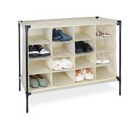 Relaxdays Camping Shoe Rack, 16 Compartments, Stackable, Easy to Assemble, Footwear Cabinet, HWD: 65 x 84 x 36 cm, Beige