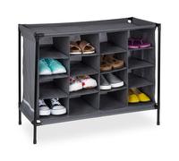 Relaxdays Camping Shoe Rack, 16 Compartments, Stackable, Easy to Assemble, Footwear Cabinet, HWD: 65 x 84 x 37 cm, Grey, Polyester