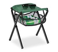 Relaxdays camping stool with bag, holds weight of up to 120kg, folding, lightweight fishing seat, outdoor, green, Iron, 39 x 29 x 35 cm