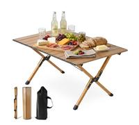 Relaxdays Camping Table, Foldable & Height-Adjustable, Wood Effect, 44x90x60 cm, Includes Carry Bag, Natural