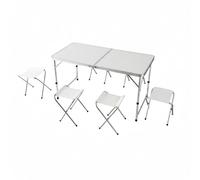 Relaxdays Camping Table with 4 Foldable Stools, Adjustable Height, Carry Handle, Aluminum & MDF, White, 71x120x60 cm