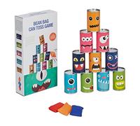 Relaxdays Can Alley, Monsters, Kids Garden Toss Game, 10 Tins & 3 Bean Bags, for Birthday Parties, Multicoloured, Iron, 9 x 5.5 cm