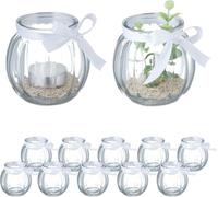 Relaxdays Candle Holders, Set of 12, Glass, Jar with Bow, Tealight Table Decor,