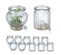 Relaxdays Candle Holders, Set of 12, Glass, with Bow, Tealights & Flowers, 2 Different Shapes, Indoors & Outdoors, Clear, 2 Sizes