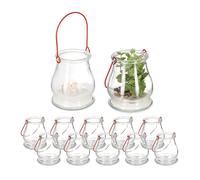 Relaxdays Candle Lanterns, 10% iron 90% glass, Clear/Red, 10 x 8.5 cm