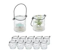 Relaxdays Candle Lanterns, Set of 12, Tealight Holders with Handle, Indoor & Outdoor, 7x6 cm, Wedding Decor, Clear/Black, 7 x 6 cm
